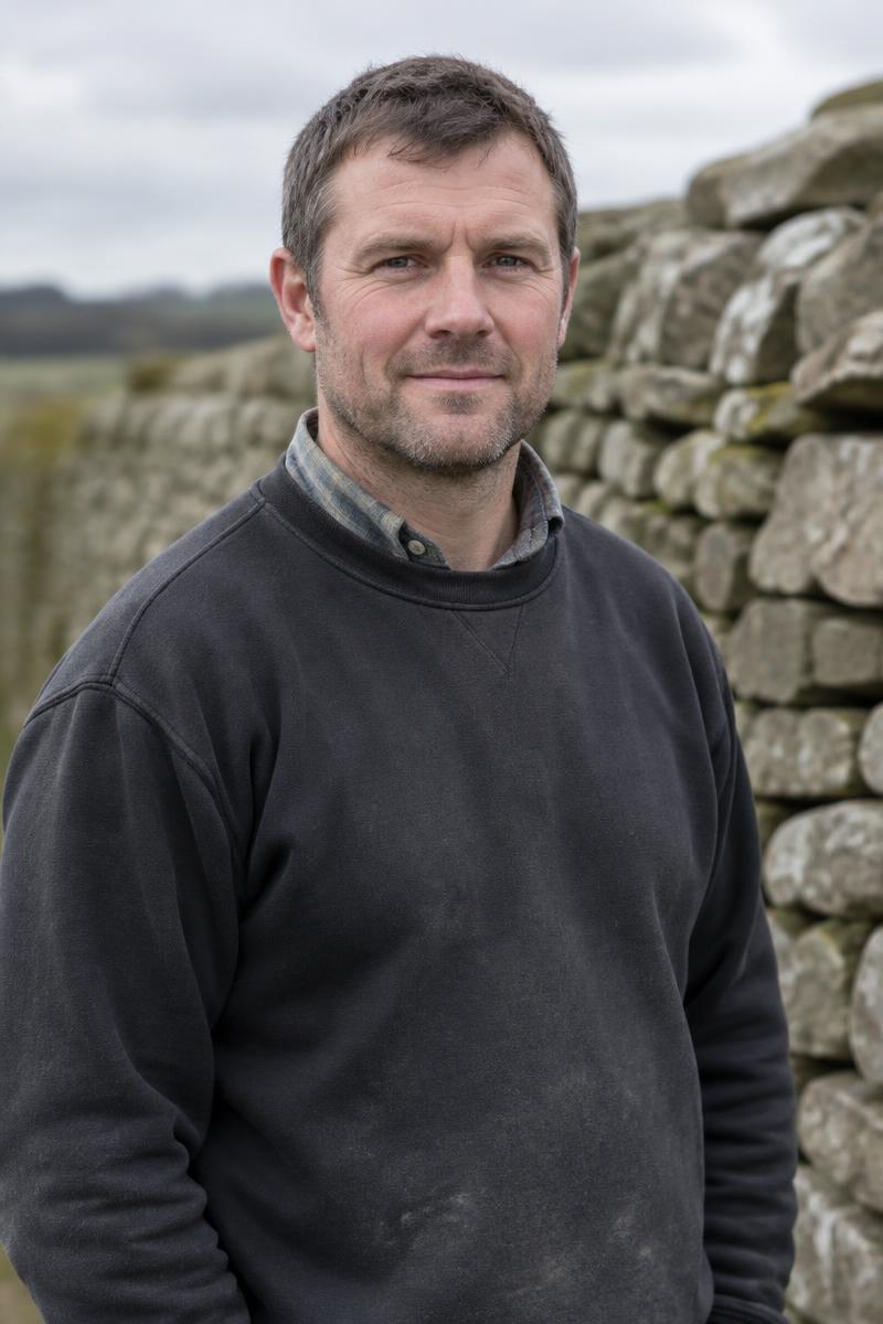 Stonemason standing beside a dry stone wall